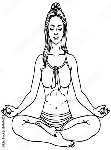 A clean vector illustration of Seated Meditation Pose (Sukhasana), symbolizing peace, mindfulness, and inner strength.

