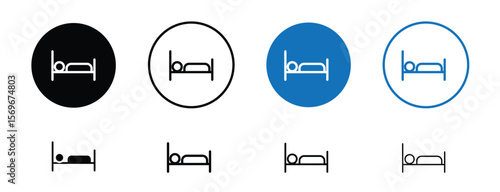 Set of pixel perfect colored Hostel icon, 1 Silhouette, 1 unexpanded, Hostel icon depicting budget accommodation for travelers.
