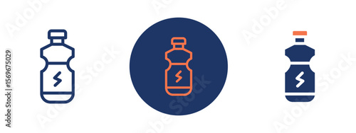 Set of pixel perfect colored Isotonic icon, 1 Silhouette, 1 unexpanded, Hydration beverage symbol for athletic performance.
