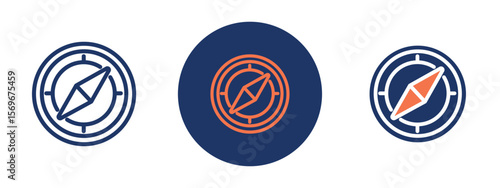 Set of pixel perfect colored Navigation icon, 1 Silhouette, 1 unexpanded, Compass symbol representing orientation, directions, and travel navigation.