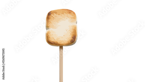 Toasted marshmallow on stick isolated on transparent background