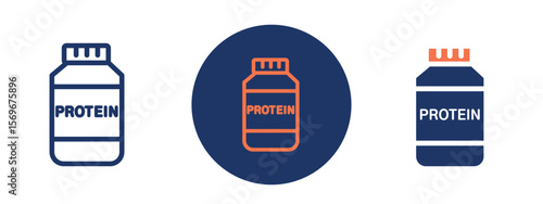 Set of pixel perfect colored Protein icon, 1 Silhouette, 1 unexpanded, Protein supplement jar icon for sports nutrition and fitness diet.