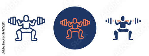 Set of pixel perfect colored Squat icon, 1 Silhouette, 1 unexpanded, Person performing squat exercise icon for gym training and fitness routines.