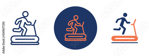 Set of pixel perfect colored Treadmill icon, 1 Silhouette, 1 unexpanded, Treadmill equipment icon for gym workouts, fitness training, and cardio exercises.