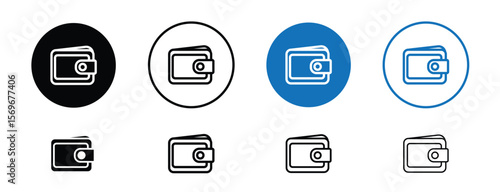 Set of pixel perfect colored Wallet icon copy, 1 Silhouette, 1 unexpanded, Wallet icon representing personal finance, payments, or travel budgeting.