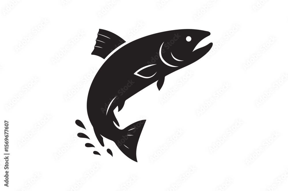 Fototapeta premium salmon jumping silhouette vector art illustration on white background