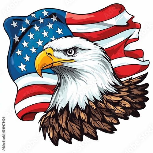 Bald Eagle and American Flag for Independence Day Celebration