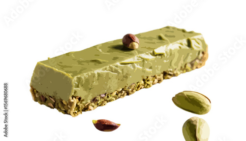 Pistachio protein bar resting isolated on transparent background 