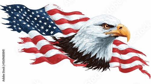 Bald Eagle and American Flag for Independence Day Celebration