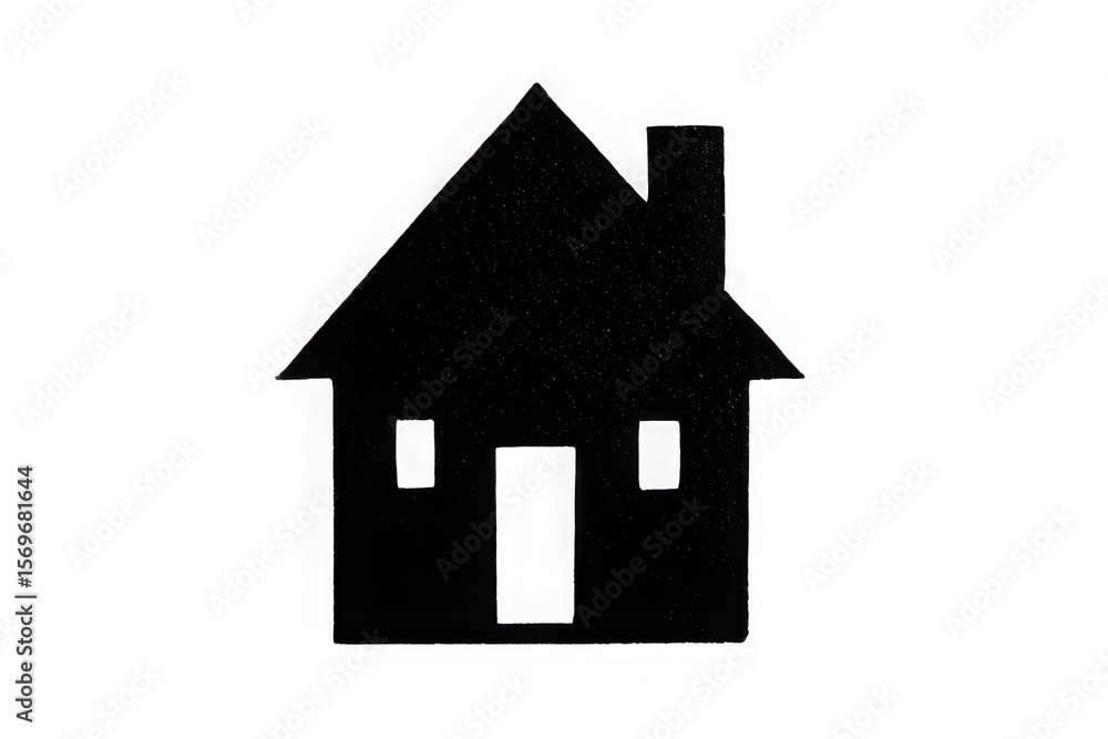 Outline of a house with a chimney door and windows on a white background Outline of a house with a chimney door and windows on a white background