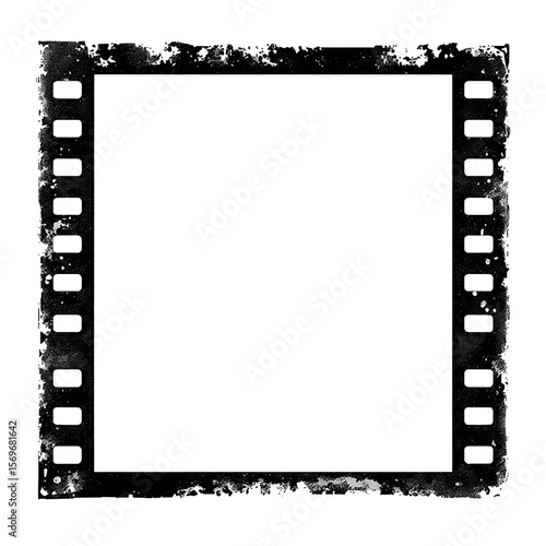 Distressed Film Strip Frame with White Splatters on Black Background