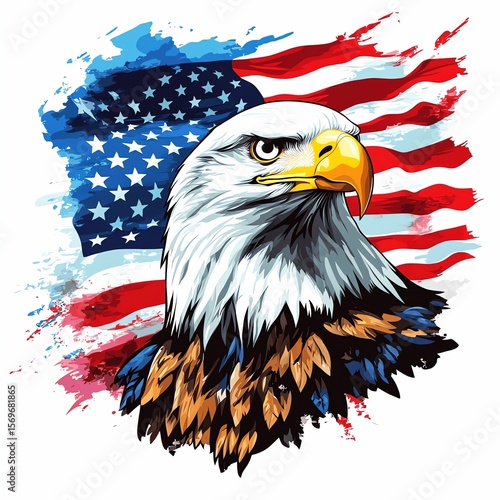 Bald Eagle and American Flag for Independence Day Celebration