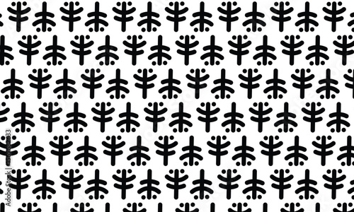 Repeated pattern of stylized trees or plant-like shapes in black against a white background.