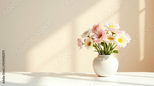 Wallpaper Mural A curated 16:9 floral still life series exploring the elegance of asymmetrical composition. Each image features vases placed at the far left or right, paired with natural blooms in soft lighting. Torontodigital.ca