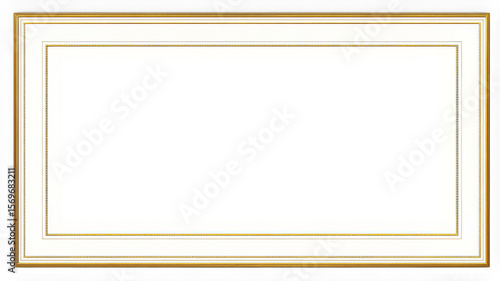 A rectangular white frame with a gold border on a white background view