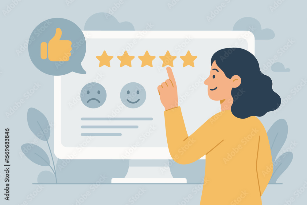 Customer satisfaction survey concept, online service experience rating, 4.5 star feedback, product quality evaluation, user review, positive client feedback, digital assessment Customer satisfaction survey concept, online service experience rating, 4.5 star feedback, product quality evaluation, user review, positive client feedback, digital assessment