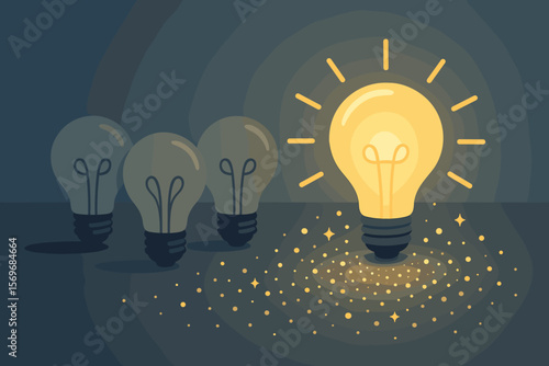 Innovation and Creativity Concept with Glowing Light Bulb, Shining Glitter, Inspiration, New Ideas, Leadership, Stand Out, Unique Solution, Creative Technology Vector