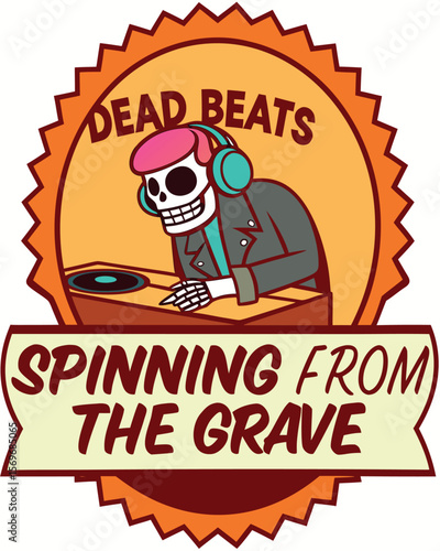 Spinning From the Grave Dead Beats Skeleton DJ Playing Music