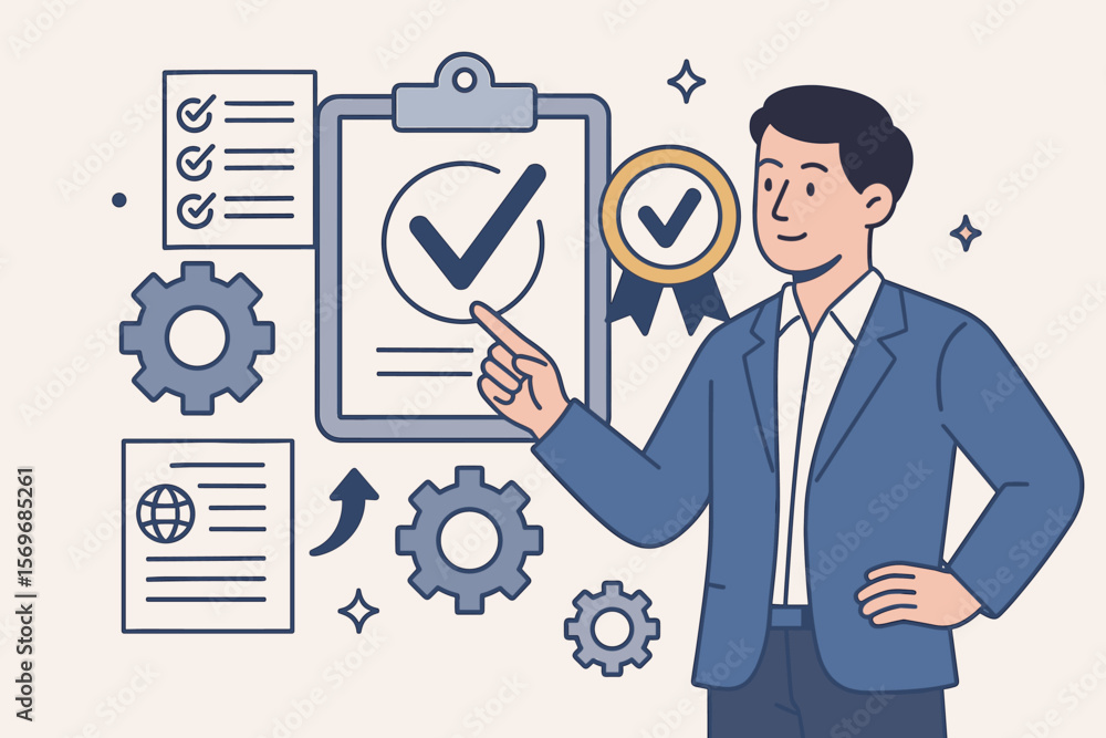 Quality Management, Quality Assurance QA, Quality Control QC, Process Improvement, Standardization, Certification, Compliance, Regulation, Audit, Business Efficiency Concept Quality Management, Quality Assurance QA, Quality Control QC, Process Improvement, Standardization, Certification, Compliance, Regulation, Audit, Business Efficiency Concept