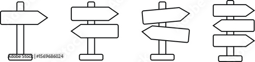 Signpost, direction line icon collection. Three way directional icon collection. Road, direction, branching arrow symbol 