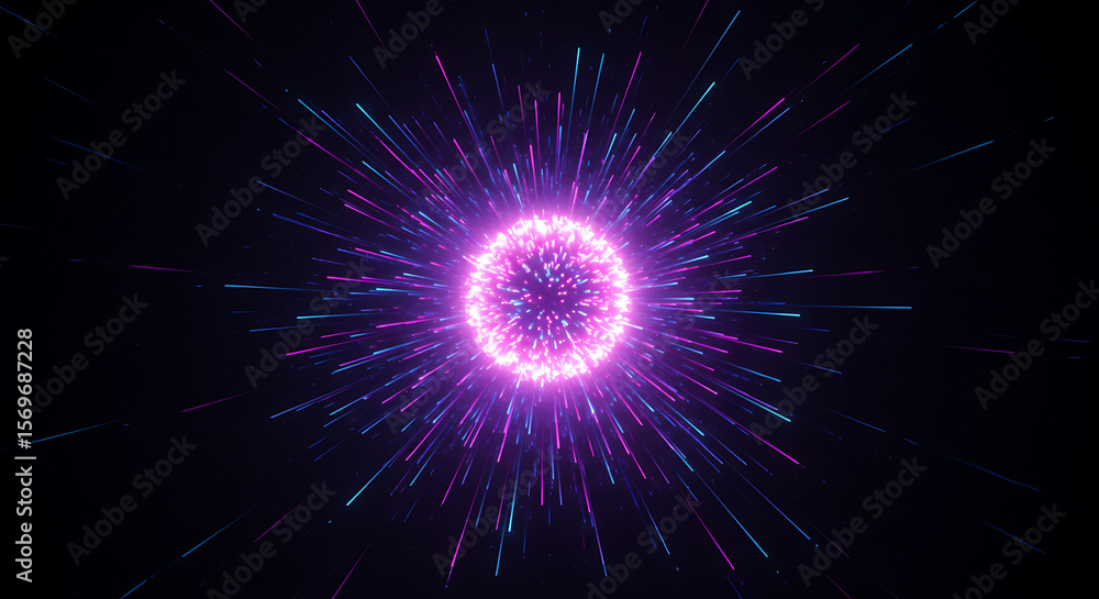 Fototapeta premium A wallpaper showing an energy core with radial glowing lines spreading like a digital sunburst, set on a dark synthetic background.