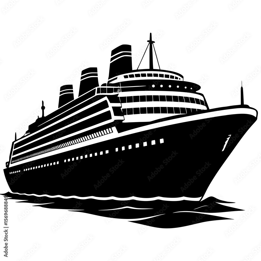 Obraz premium Luxury Cruise Ship Sailing on the Water in Silhouette