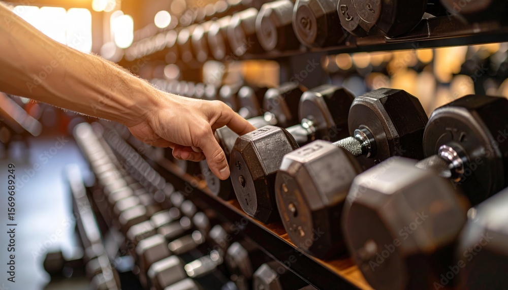 Naklejka premium Hand Selecting Dumbbell In Gym