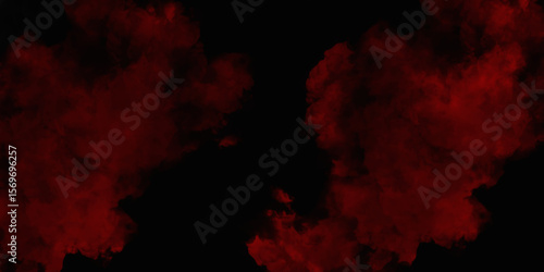  Red color powder explosion isolated on black background. Colorful dust explode. Paint Holi, dust particles splash. Network concept with spray. Futuristic technology element. 3D rendering.