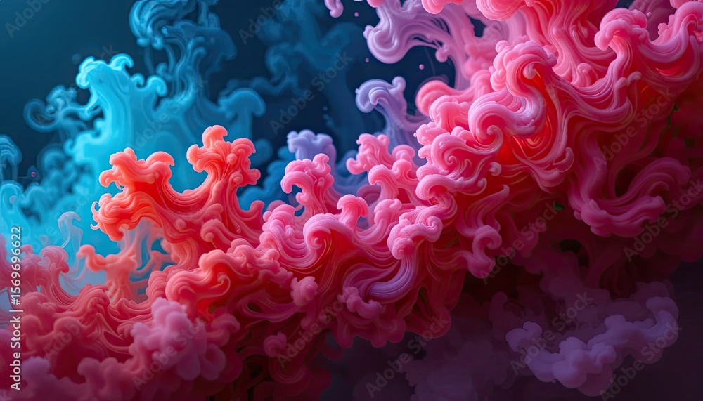 Obraz premium Vibrant pink and blue ink swirls intertwining in dark water
