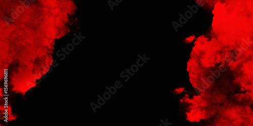  Red color powder explosion isolated on black background. Colorful dust explode. Paint Holi, dust particles splash. Network concept with spray. Futuristic technology element. 3D rendering.
