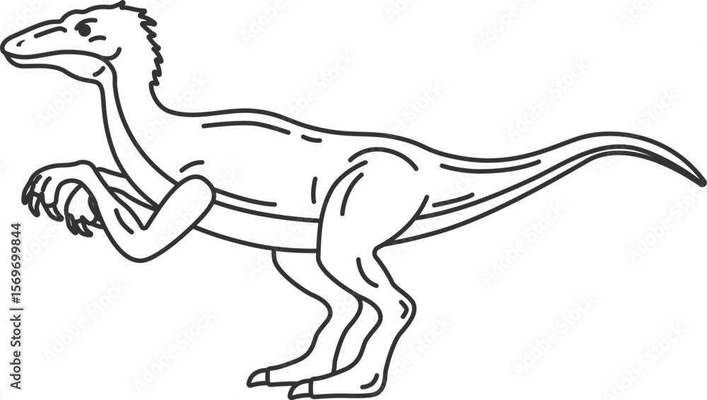 Obraz premium 恐竜のラプトル（線画）のイラスト