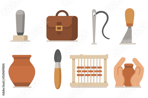 Crafting tools and materials displayed on a clean surface for artisans and creators