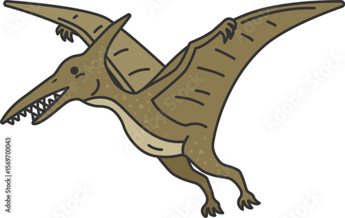 恐竜のプテラノドン（線画カラー）のイラスト