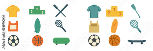 Sports icons representing various activities, equipment, and awards during a competitive event or practice session