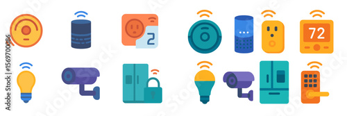 Smart home devices showcase various technology icons for enhancing daily living experiences through automation and connectivity options