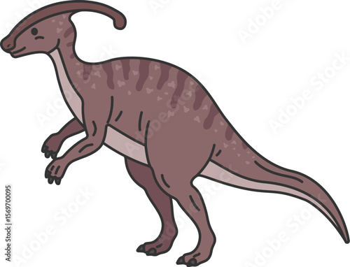恐竜のパラサウロロフス（線画カラー）のイラスト