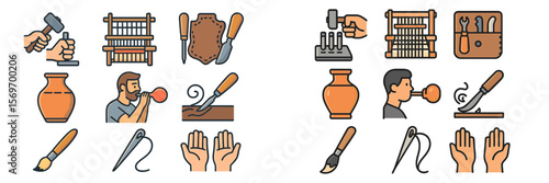 Crafting traditional pottery and leather goods in a workshop environment with artisans engaged in their craft