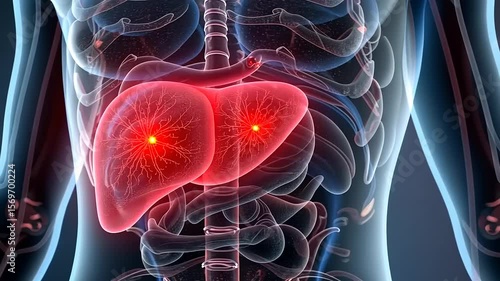 Medical animation showcasing the human liver within the body, highlighting liver health