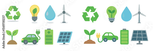 Innovative symbols represent renewable energy and sustainability efforts in a modern design