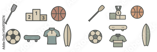 Graphics of various sports equipment and symbols showcasing diverse athletic activities outdoors