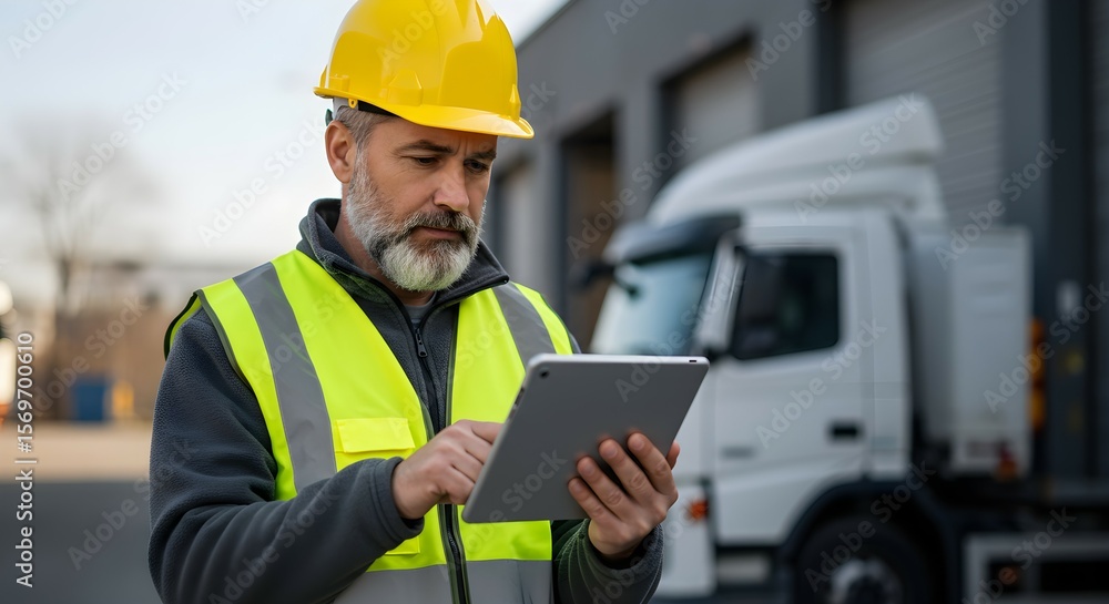 Mature man, a construction worker, checking digital plans on a tablet at a building site. Engineer using technology for project management. Mature man, a construction worker, checking digital plans on a tablet at a building site. Engineer using technology for project management.