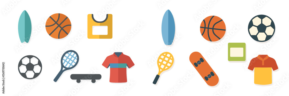 Fototapeta premium Colorful sports equipment and apparel arranged in a creative display showcasing various athletic activities