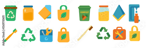 Recycling and composting icons representing sustainable practices for an eco-friendly lifestyle