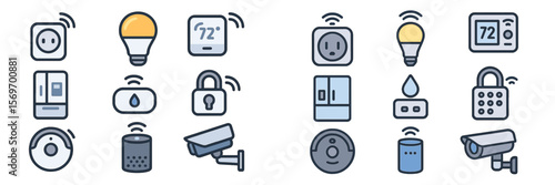 Smart home devices arranged in a modern layout showcasing technology integration and automation for convenience