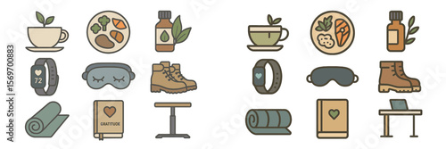 Wellness lifestyle items for daily routine and self-care practices promoting healthy habits