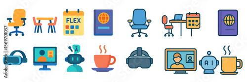 Illustration showcasing remote work tools and activities for modern professionals in a digital workspace environment