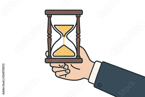 Hourglass held in hand symbolizes the passage of time in a meaningful way within a minimalist concept design