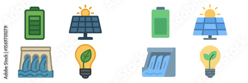 Exploring renewable energy icons representing various sustainable energy sources and technologies