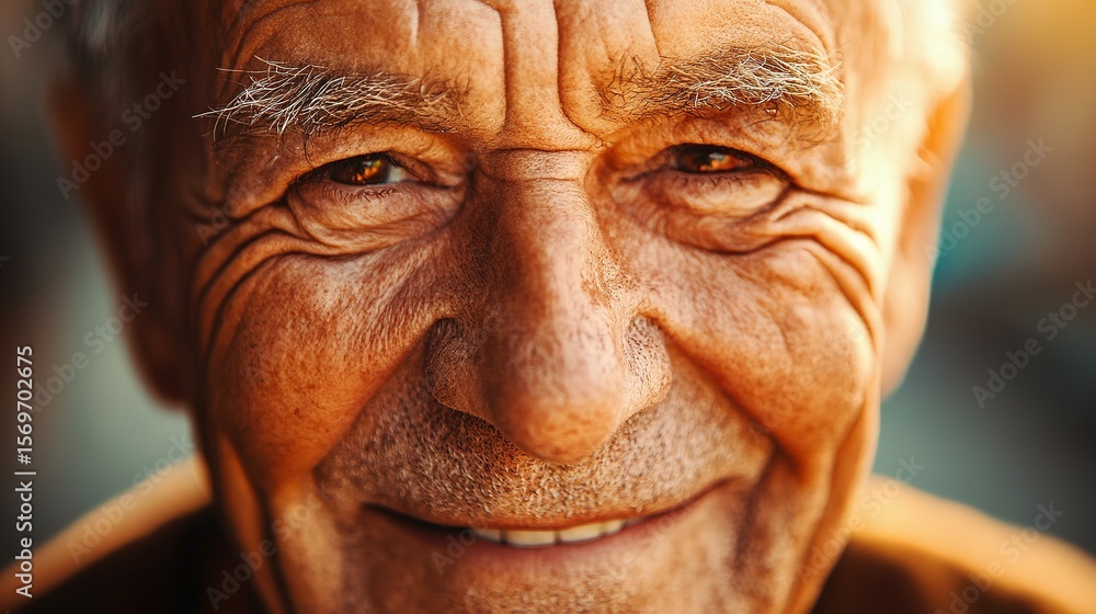 Close-up of a smiling elderly man showcasing detailed facial wrinkles and warm, expressive eyes. Close-up of a smiling elderly man showcasing detailed facial wrinkles and warm, expressive eyes.