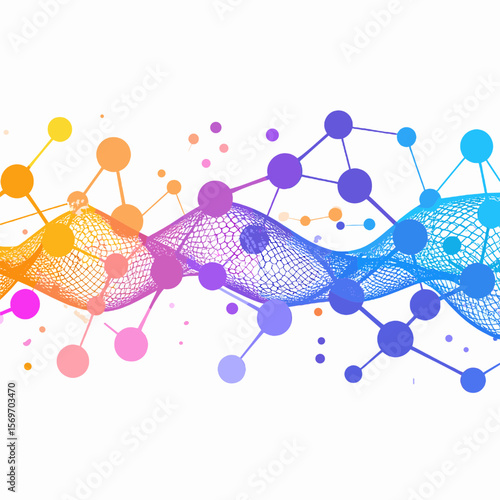 Abstract Colorful Molecular Structure Illustration with Network Connection Dots in White Background for Science Technology and Medical Design